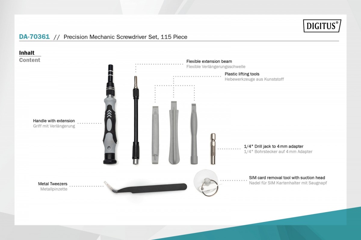 Zestaw śrubokrętów precyzyjnych Digitus - 115 elementów - obrazek 3