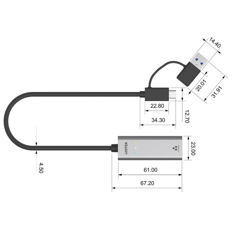 Karta sieciowa USB-C/USB-A LAN 2.5Gb RJ45 Unitek - obrazek 4