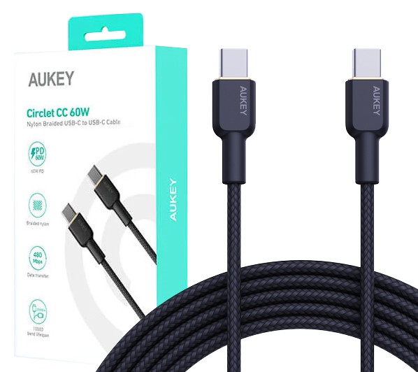 Kabel USB Type-C 1.8 m Aukey 60W Nylon - obrazek 2