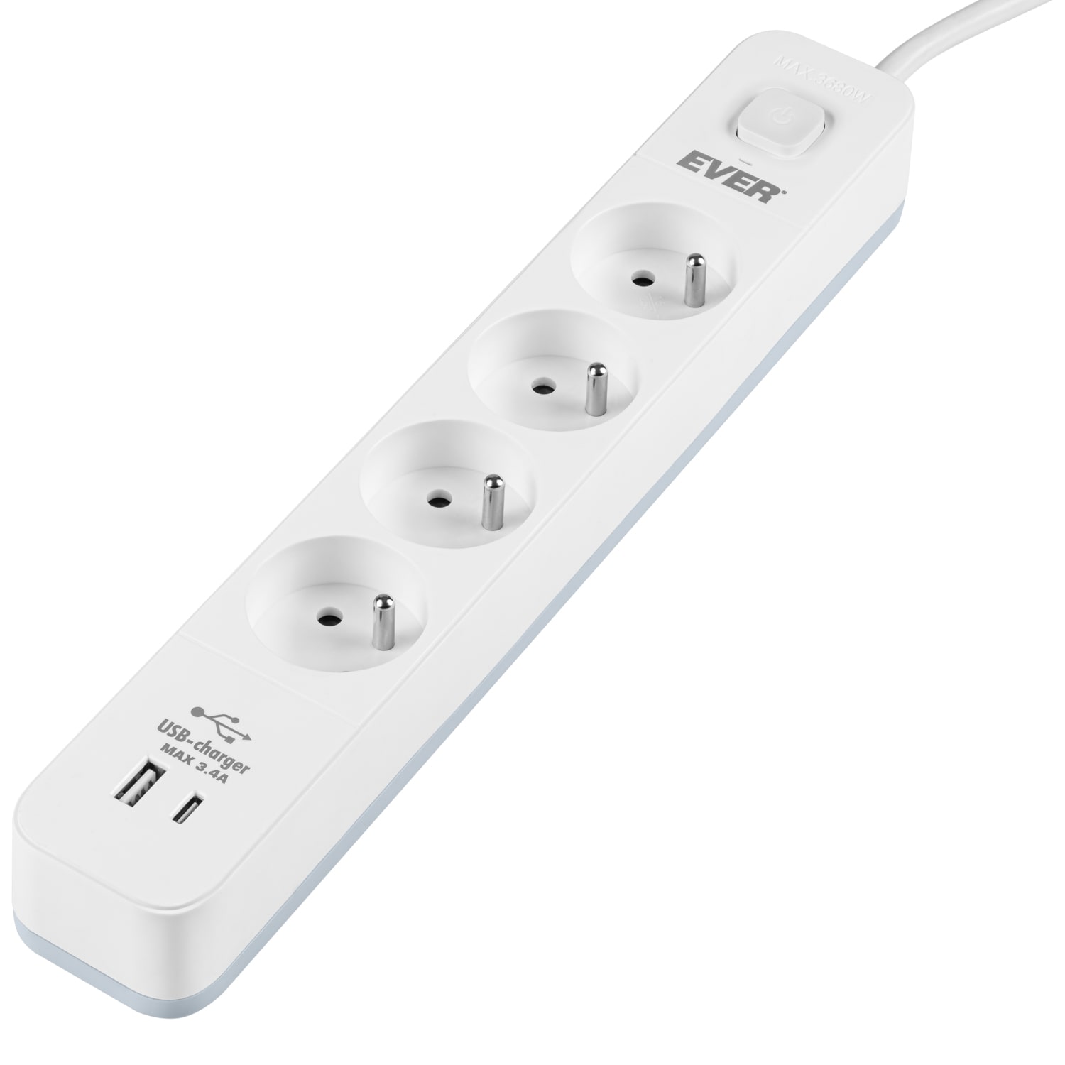 Listwa zasilająca Ever Protect 4PL  4 gniazda + 1 x USB + 1 x USB Type-C  1.5m