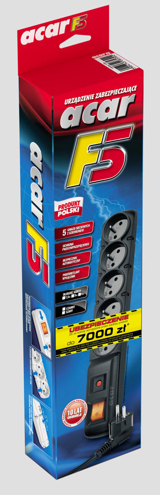 Listwa zasilająca Acar F5 5 gniazd 2.5 m Czarna - obrazek 5