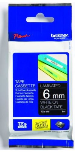 Taśma do drukarki etykiet Brother TZE315 6mm Biały na Czarnym - obrazek 3