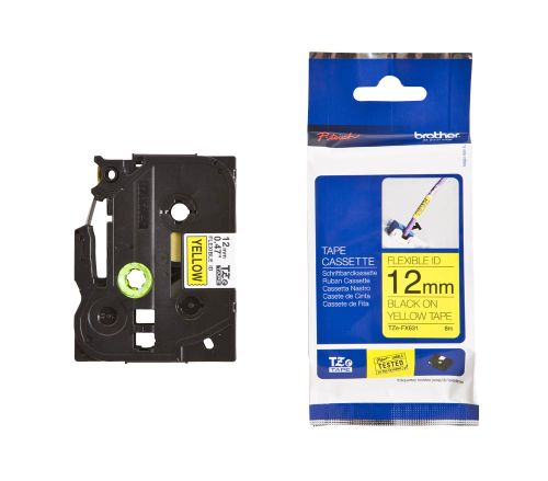Taśma do drukarki etykiet Brother TZEFX631 12mm Czarny na Żółtym Flexible - obrazek 4