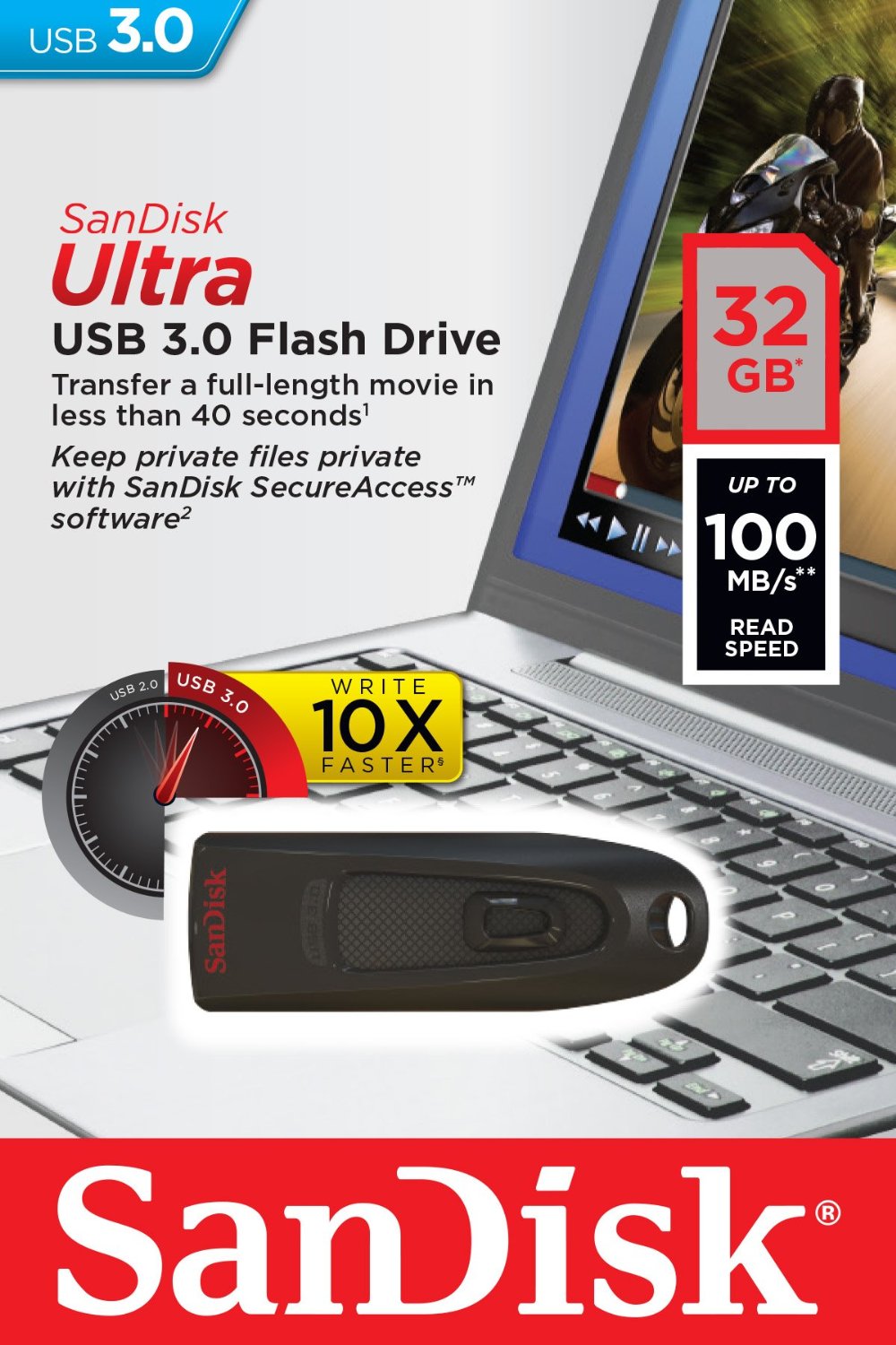 Flashdrive 32GB USB 3.0 SanDisk Cruzer Ultra - obrazek 2