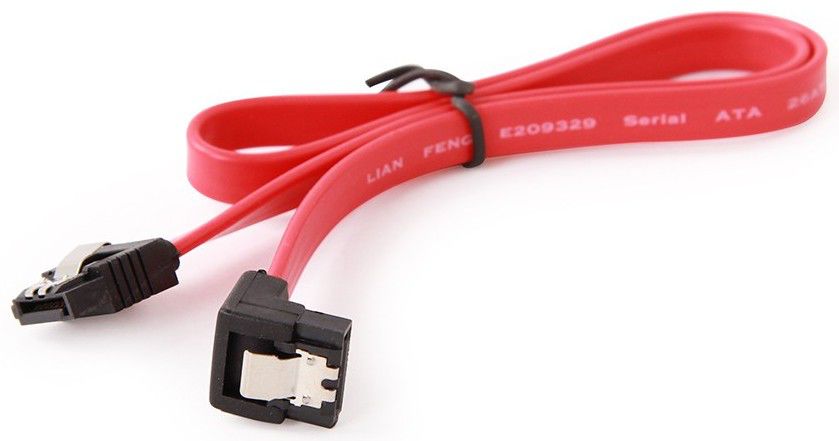 Kabel do dysków SATA 3 Data 0.3 m czerwony, metalowy zatrzask, kątowy Gembird - obrazek 2