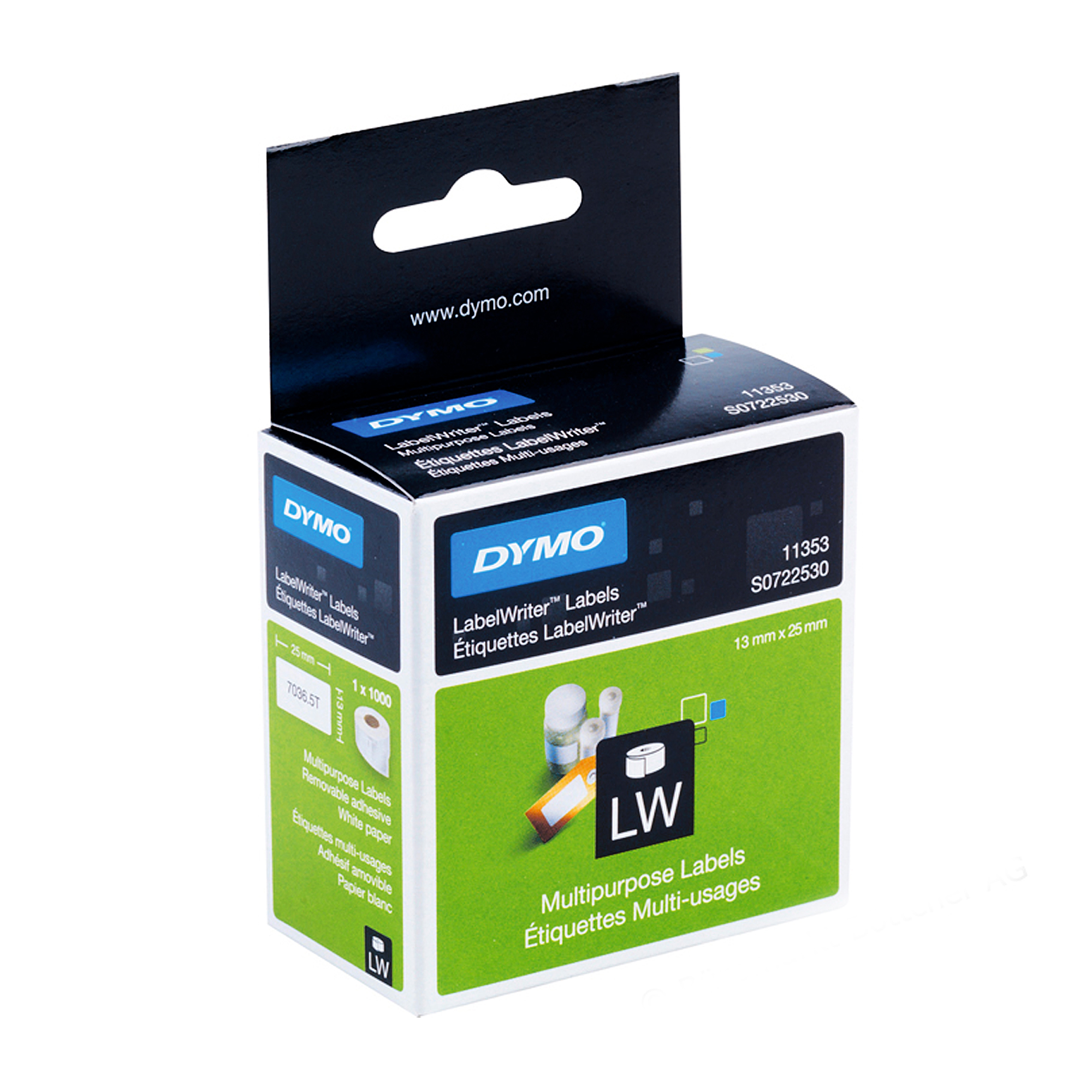 Taśma do drukarki etykiet Dymo LW 13 mm x 25 mm biała taśma/czarny nadruk