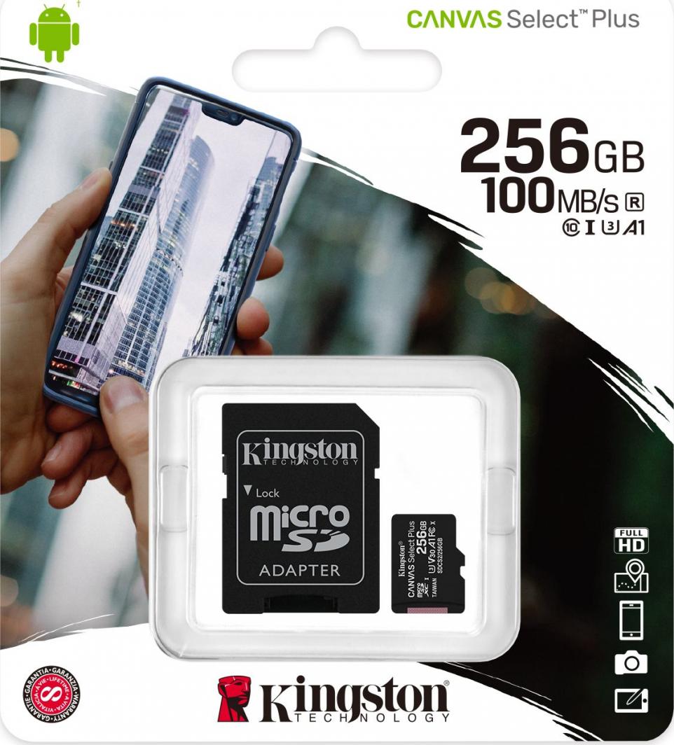 - karta pamieci MicroSD 256GB SDXC Kingston Canvas Select Plus 100MB/85MB + Adapter SD! - obrazek 2