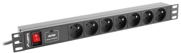 Listwa zasilająca Lanberg Rack 19" 1U 250V/10A  2500W  7 x FR ; wtyk IEC C14  2.0 m  czarna
