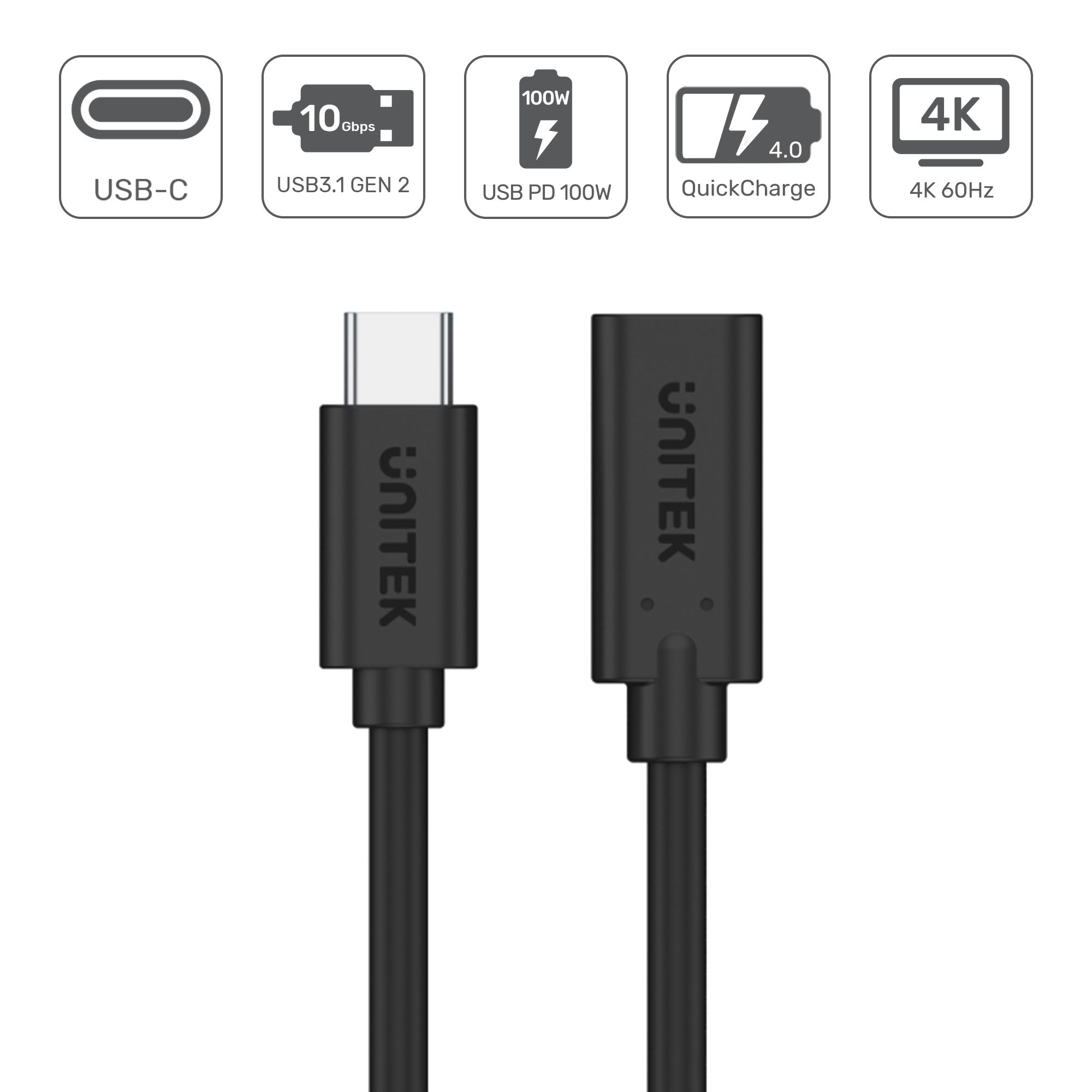 Kabel USB Type-C przedłużacz 0.5 m PD 100W 4K Unitek - obrazek 2