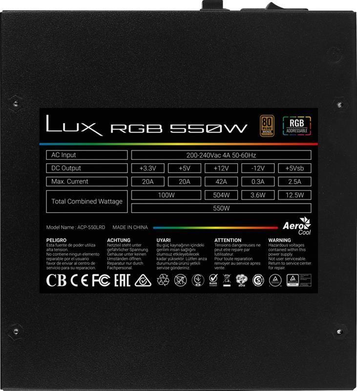 Zasilacz ATX 550W AeroCool PGS LUX RGB 80 Plus Bronze - obrazek 3