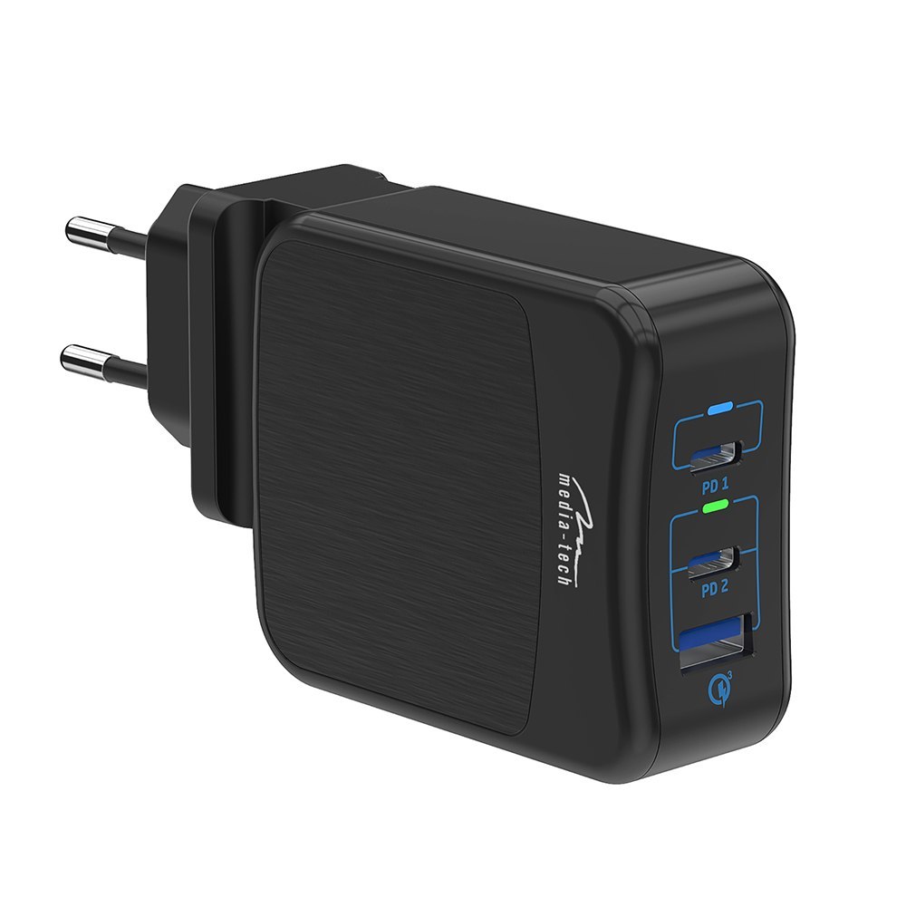 Ładowarka sieciowa  USB  65W  2 x USB Type-C 1 x USB  QC 3.0  Media-Tech