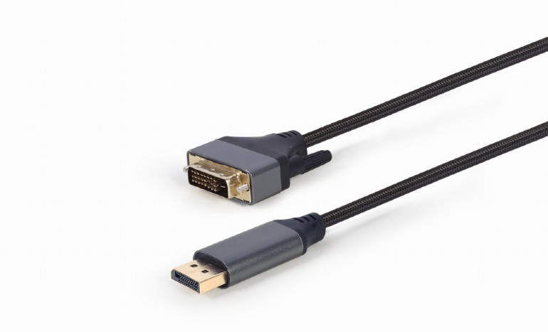 Kabel DisplayPort męski na DVI-D męski  24+1 Dual Link  1.8 m  Gembird 4K  Oplot