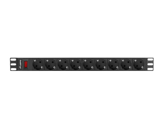 Listwa zasilająca Lanberg Rack 19" 1U 250V/16A  4000W  9 x Schuko ; wtyk Uni-schuko  3.0 m  czarna