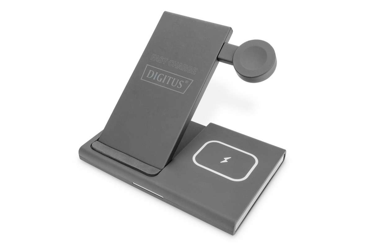 Stacja ładująca bezprzewodowa Digitus 3w1 składana 15W MagSafe + Qi 1m USB  Czarna