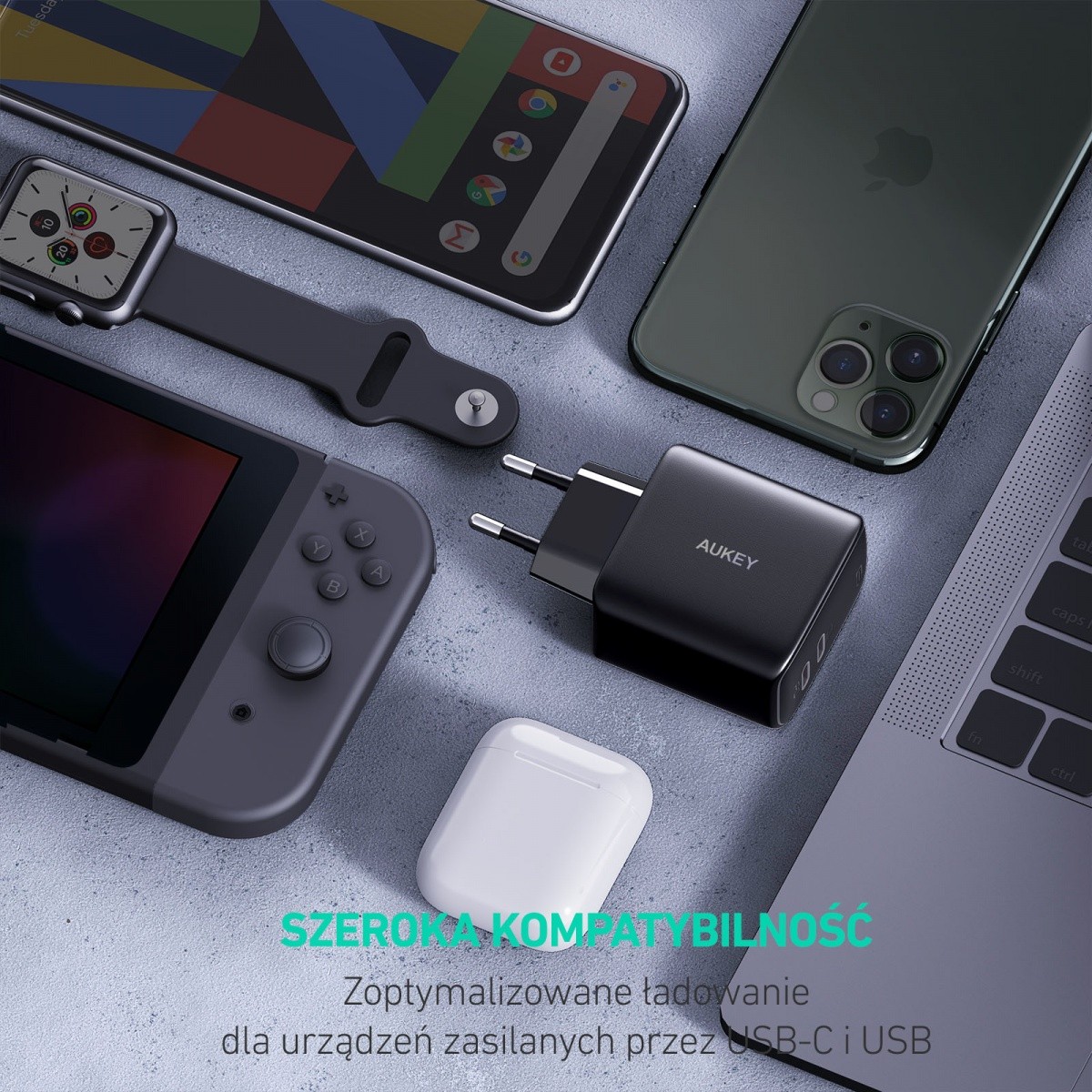 Ładowarka sieciowa USB GaN 65W 2 x USB Type-C PD Aukey Czarna - obrazek 5
