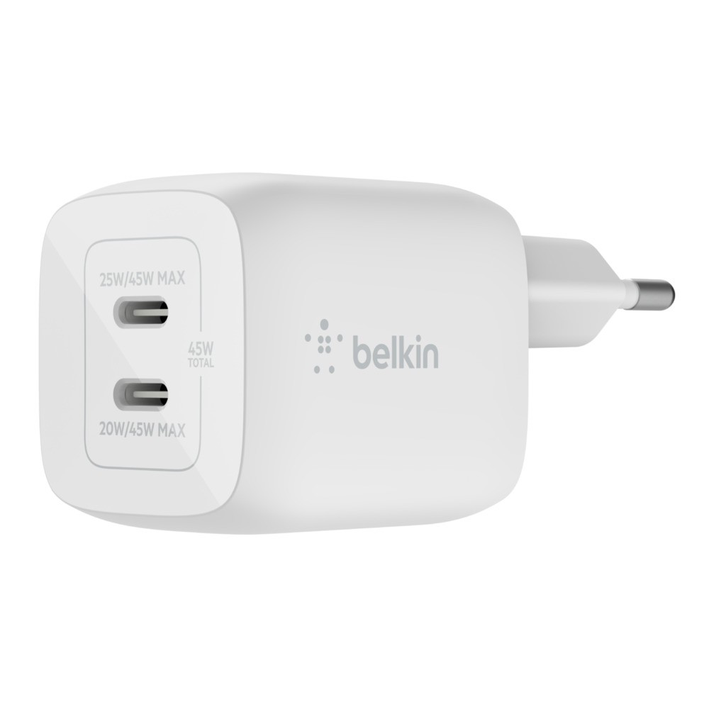 Ładowarka sieciowa USB GaN 45W 2 x USB Type-C PD Belkin Biała