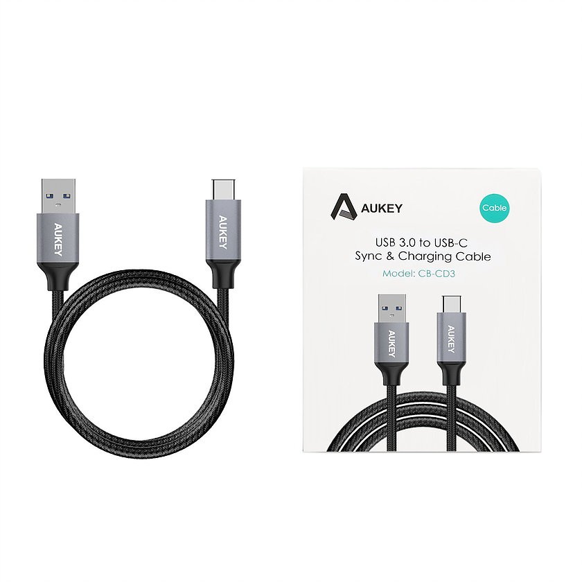 Kabel USB Type-C na USB-A 0.9 m Aukey 60W Nylon - obrazek 2