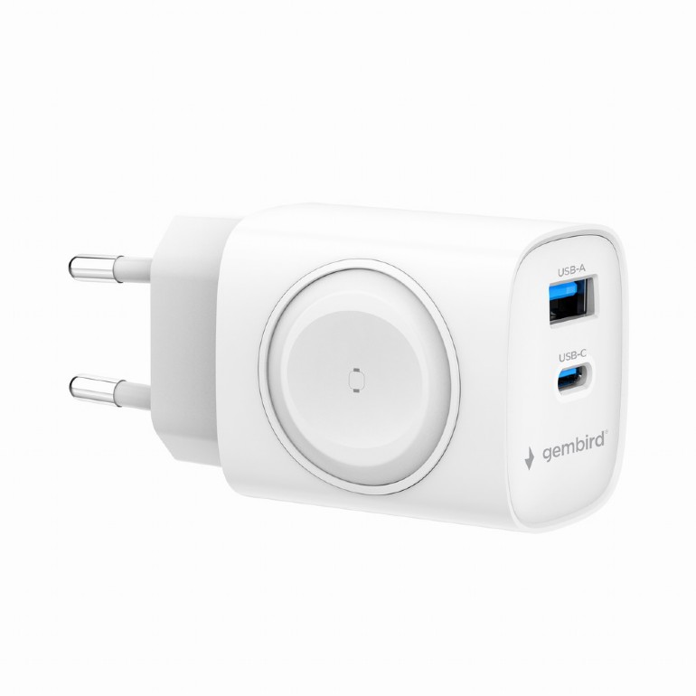 Ładowarka sieciowa  USB  20W  1 x USB Type-C + 1 port USB-A + Apple Watch  QC 3.0  Gembird  Biała