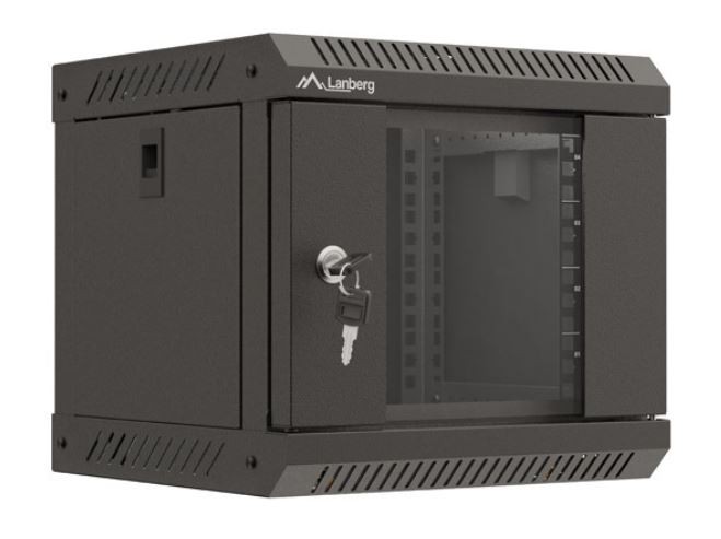 Szafa wisząca rack 10''   4U 300x300mm czarna (drzwi przednie szklane) Langberg