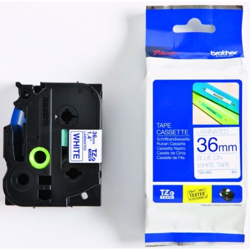 Taśma do drukarki etykiet Brother TZE263 36mm Niebieski na Białym - obrazek 2