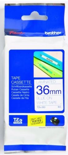 Taśma do drukarki etykiet Brother TZE263 36mm Niebieski na Białym - obrazek 3