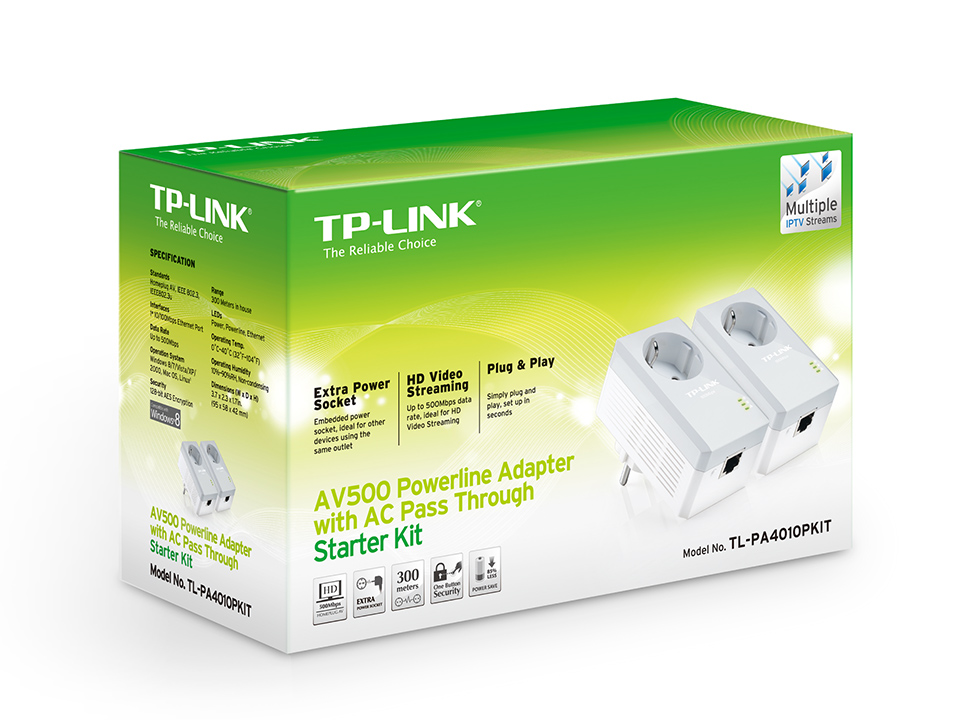 HomePlug TP-Link TL-PA4010P KIT Powerline Adapter PassThrough StarterKit AV600 - obrazek 5