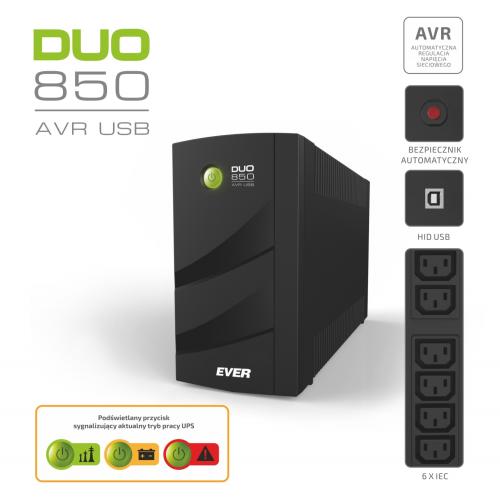 Zasilacz awaryjny UPS - Ever Duo 850 AVR USB - obrazek 3