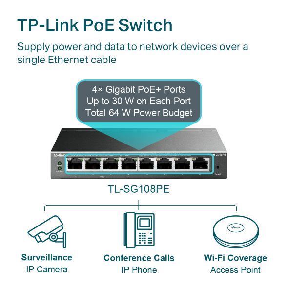 Switch TP-Link TL-SG108PE 8x10/100/1000 MB/s Easy Smart - Metalowa obudowa 4xPoE - obrazek 5