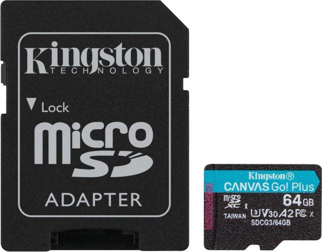 - karta pamieci MicroSD 64GB SDXC Kingston Canvas Go! Plus 170MB/70MB + Adapter SD!