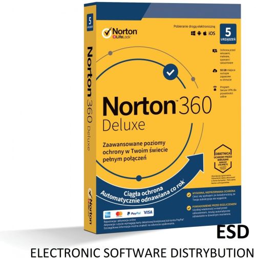 Norton 360 Deluxe 50GB PL 1 Użytkownik 5 Urządzeń 1 Rok - Licencja elektroniczna ESD