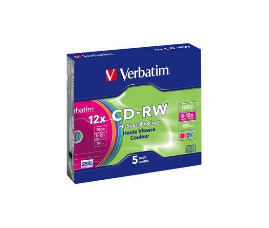 CDRW Verbatim 700MB x12 Colour Slim Case *5