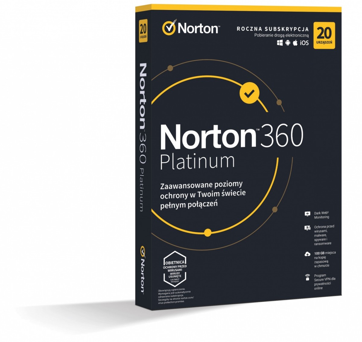 Norton 360 Platinum 100GB PL 1 Użytkownik 20 Urządzeń 1 Rok - Licencja elektroniczna ESD