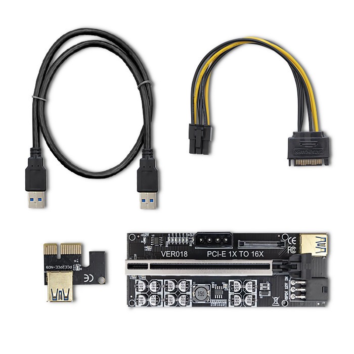 Riser Qoltec PCI-E 1x - 16x | USB 3.0 | ver. 018 | SATA/PCI-E 6 pin