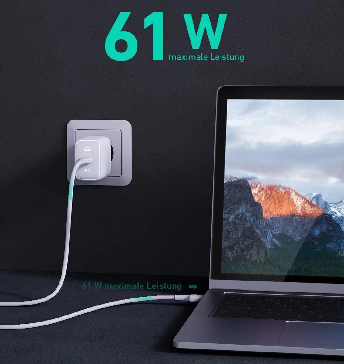 Ładowarka sieciowa USB GaN 61W 1 x USB Type-C PD Aukey Biała - obrazek 2