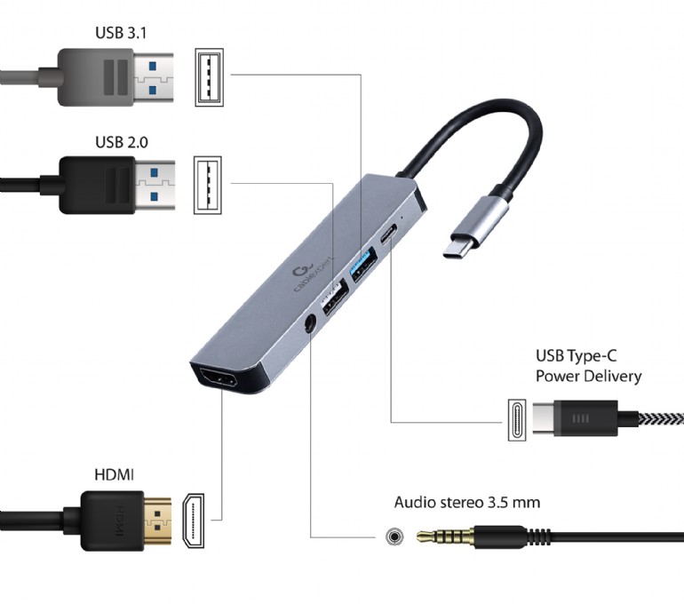 Stacja dokująca do laptopa USB Type-C 4K 1x HDMI 1x USB 3.0 1x USB 2.0 Audio 1x USB-C PD 87W Gembird - obrazek 2