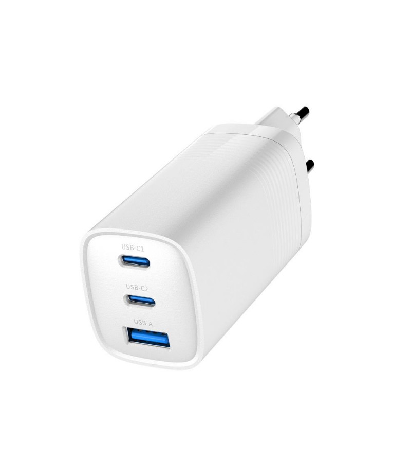 Ładowarka sieciowa USB GaN 65W 2 x USB Type-C + 1 x USB A PD Gembird Biała - obrazek 2