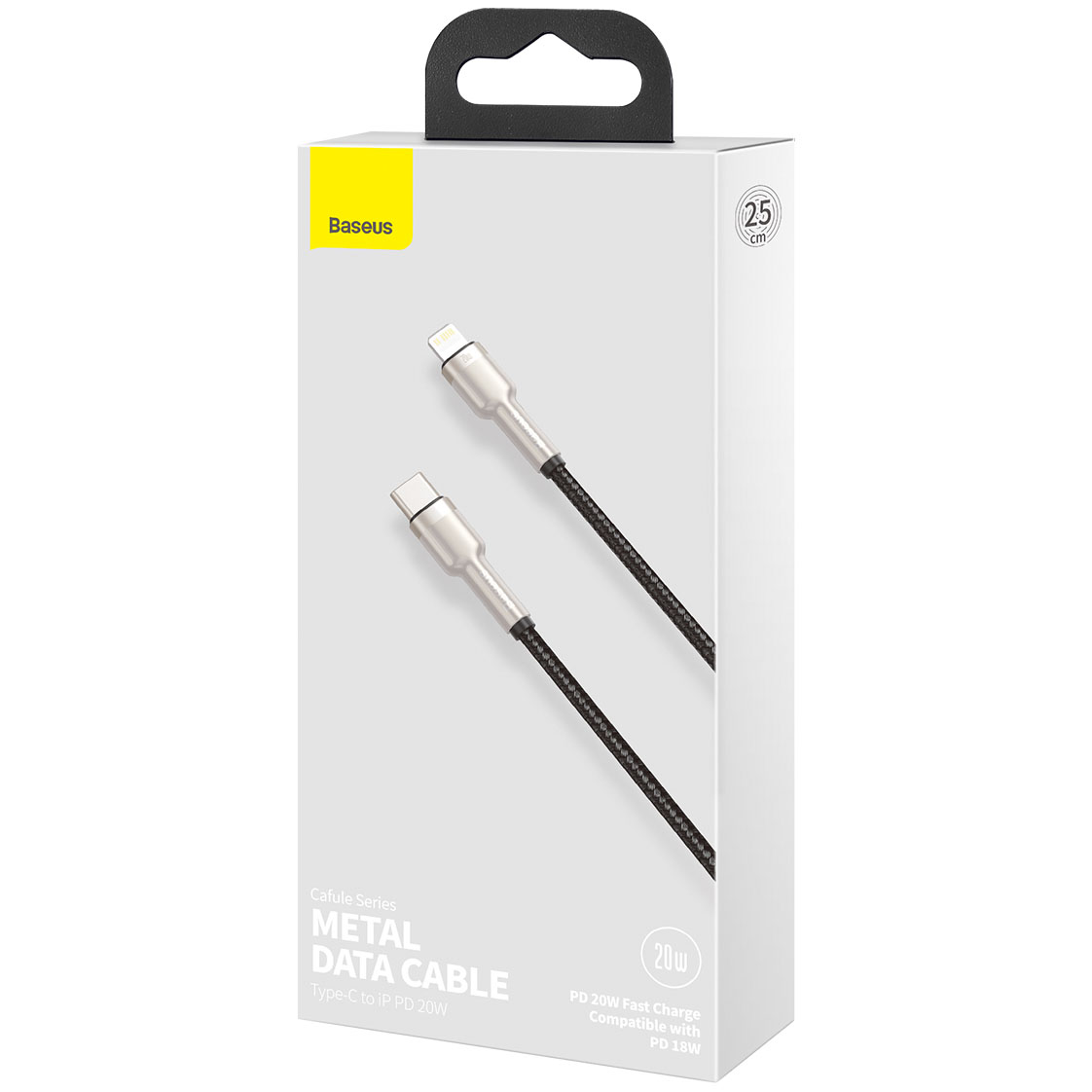 Kabel USB Type-C na Lightning 20W 0.25 m Czarny Baseus Cafule Metal - obrazek 3