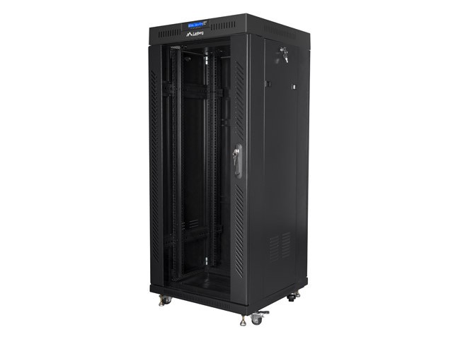 Szafa stojąca rack 19" 27U 600x600mm czarna (drzwi przednie szklane) LCD Lanberg - obrazek 4