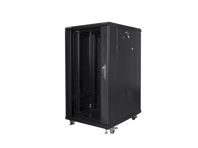 Szafa stojąca rack 19" 22U 600x800mm czarna (drzwi przednie szklane) Lanberg