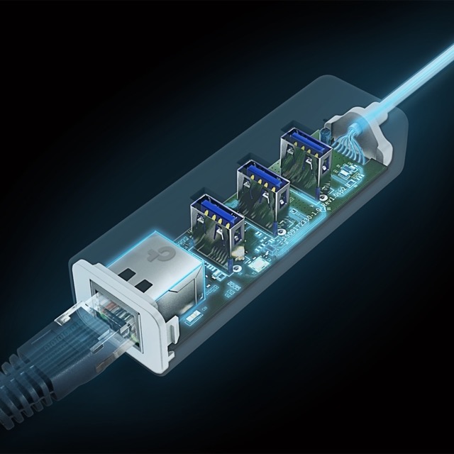Karta sieciowa USB-C LAN Gigabit Ethernet 10/100/1000 Mb/s RJ45 + HUB USB TP-Link UE330C - obrazek 3