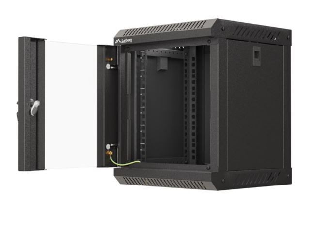 Szafa wisząca rack 10'' 6U 300x300mm czarna (drzwi przednie szklane) Langberg - obrazek 3