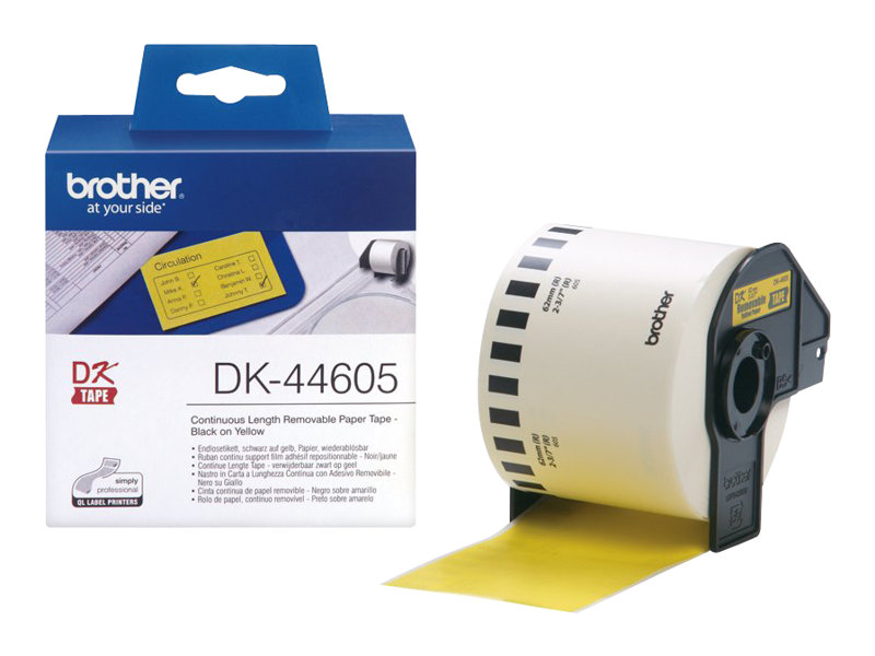 Taśma do drukarki etykiet Brother DK44605 Removable Yellow Paper Tape 62mm x 30.48m