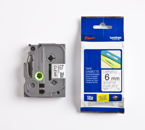 Taśma do drukarki etykiet Brother TZE111 6 mm Czarne na Przeźroczystym - obrazek 4