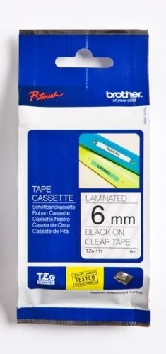 Taśma do drukarki etykiet Brother TZE111 6 mm Czarne na Przeźroczystym - obrazek 3