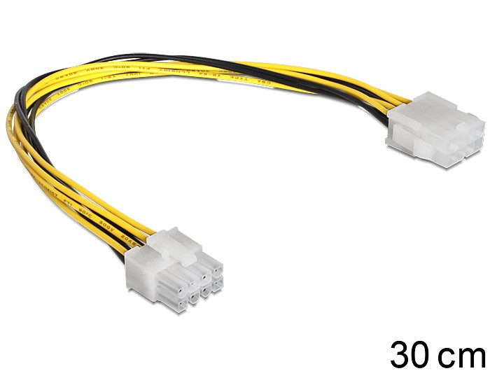 Kabel zasilający przedłużacz EPS 8-pin męski na EPS 8-pin żeński 0.3 m Delock