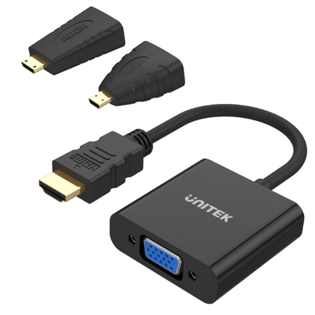 Adapter HDMI, mini HDMI, micro HDMI męski na VGA żeński + Audio Unitek