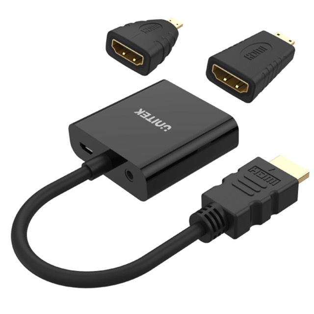 Adapter HDMI, mini HDMI, micro HDMI męski na VGA żeński + Audio Unitek - obrazek 2