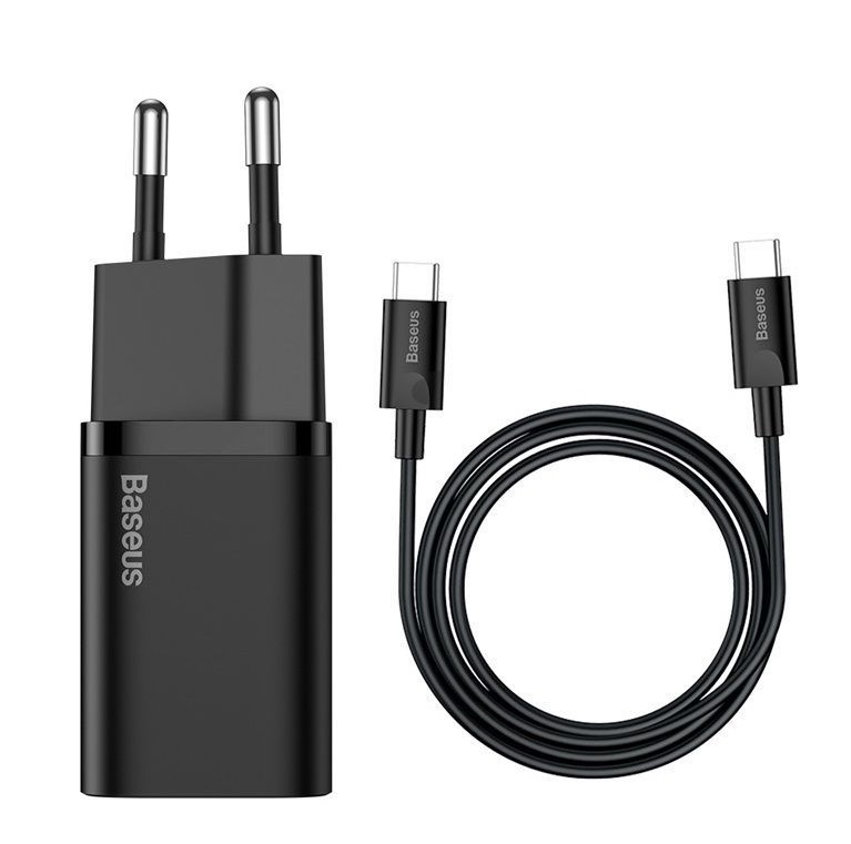 Ładowarka sieciowa USB 25W 1 x USB Type-C + kabel USB Type-C QC 3.0 Baseus Czarna