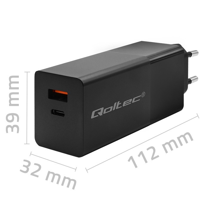 Ładowarka sieciowa USB GaN 100W 1 x USB Type-C + 1 x USB A PD Qoltec - obrazek 2
