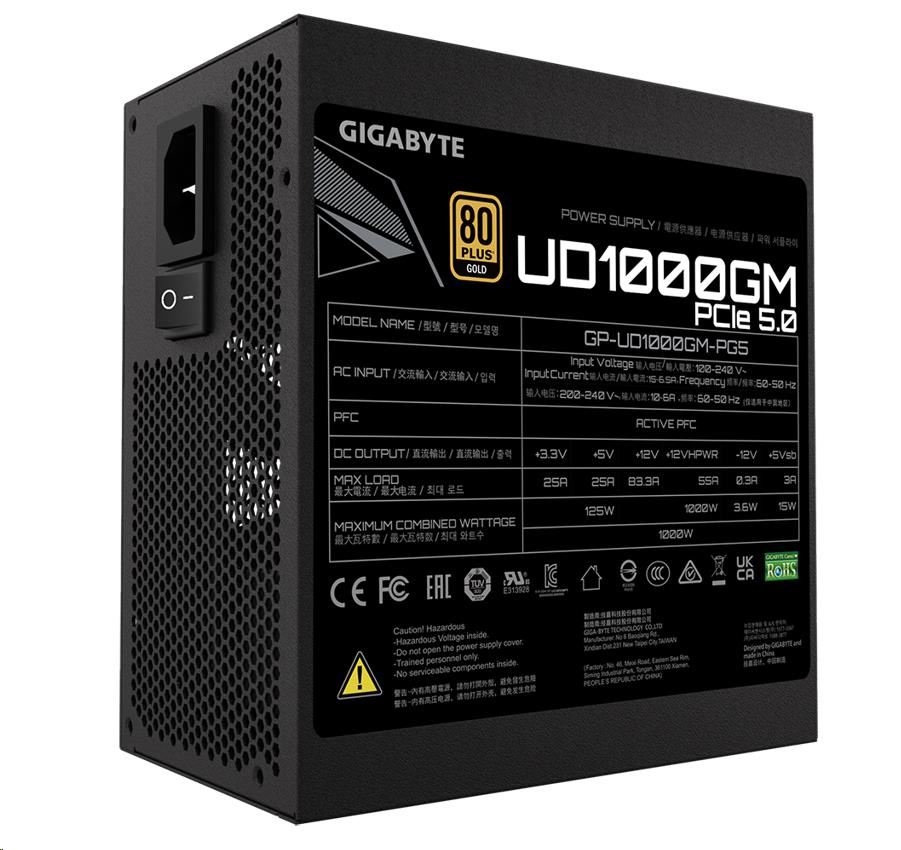 Zasilacz ATX 1000W Gigabyte UD1000GM PG5 Modularny 80 Plus Gold - obrazek 4